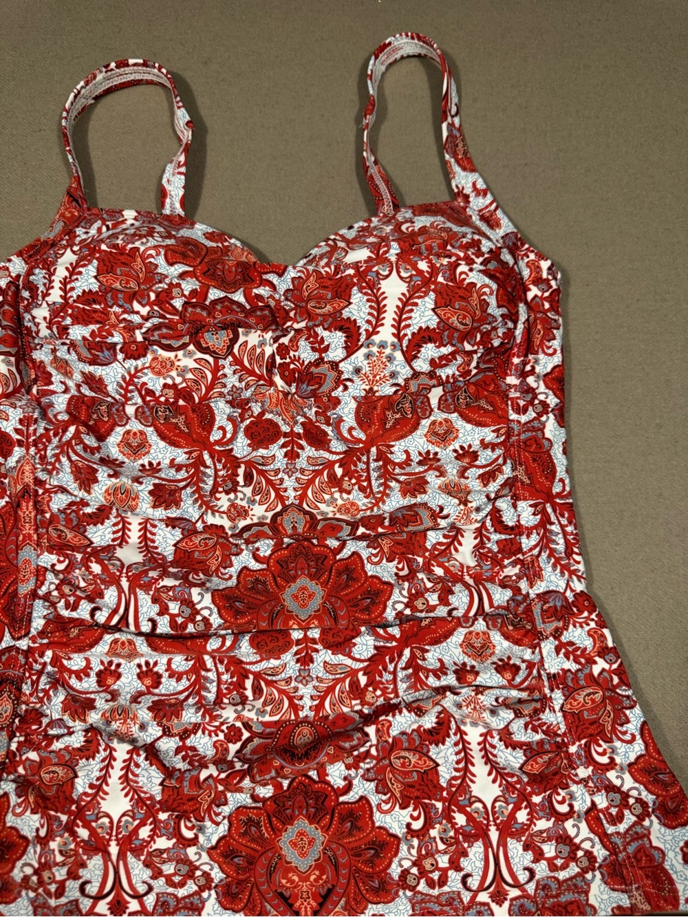 Rust and White Floral Two-Piece Tankini Swimsuit women’s size 10 nip tuck brand - Picture 3 of 7